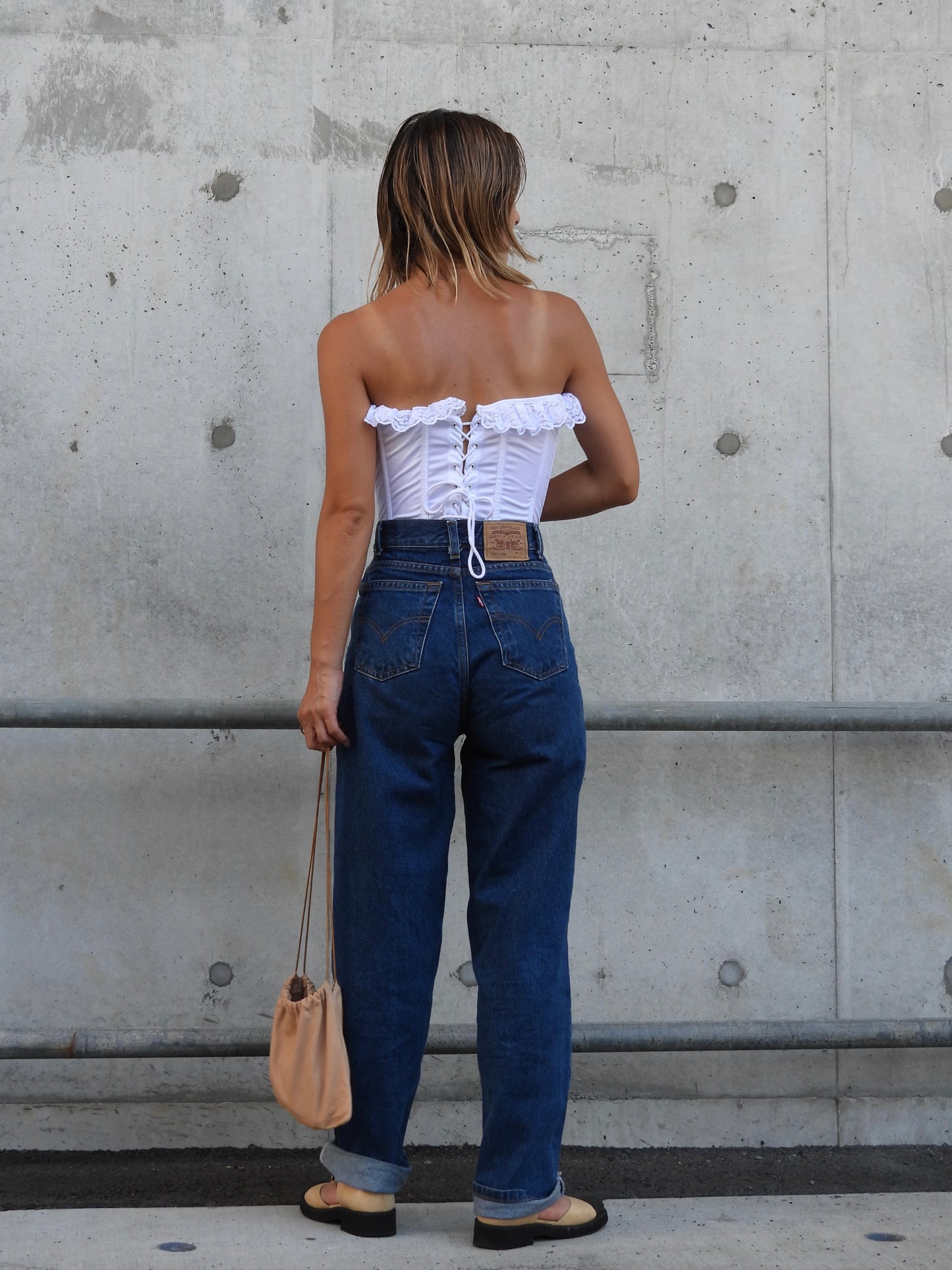 Lace up bustier/WHITE