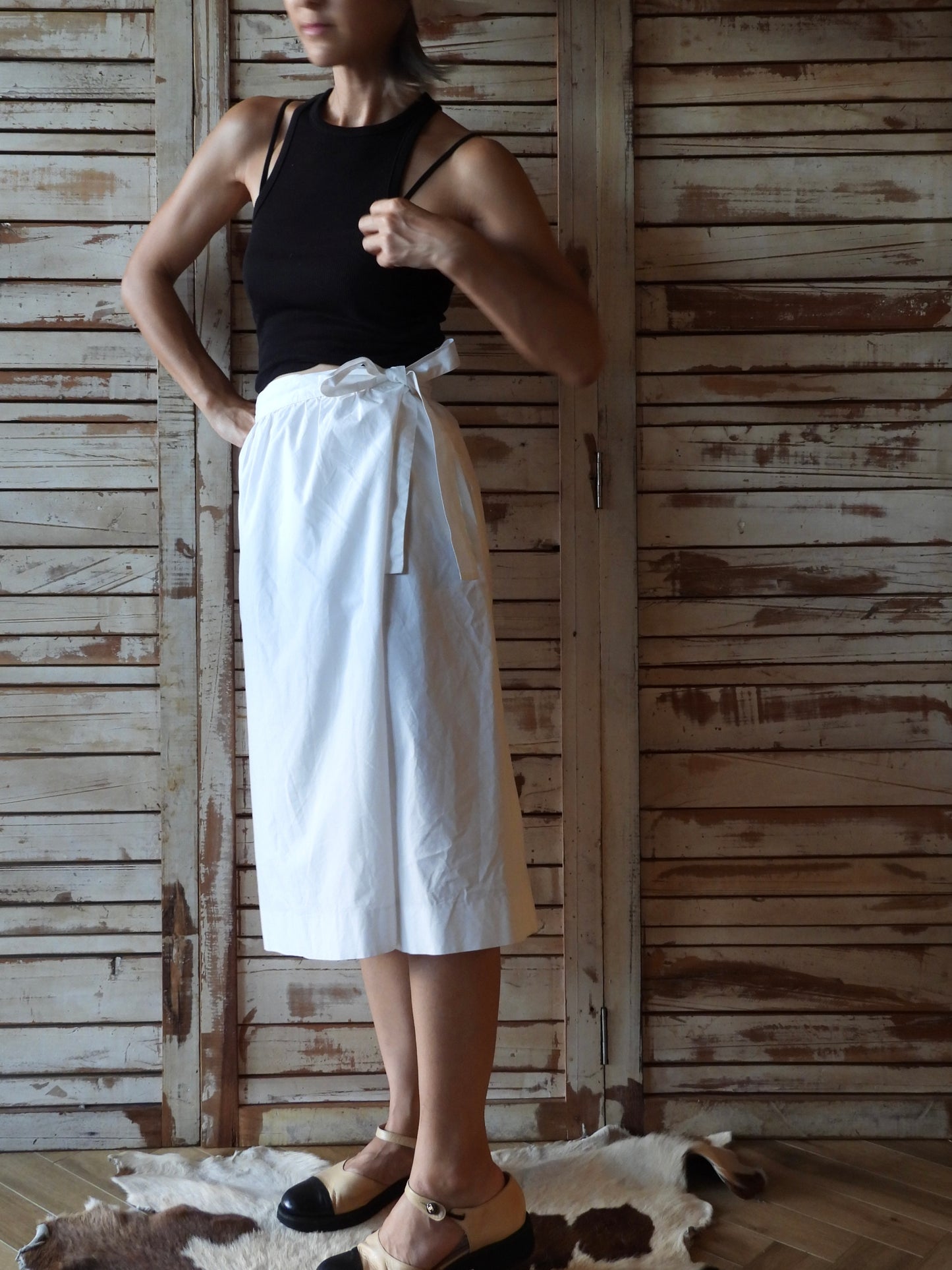 CELINE Apron Skirt/WHITE