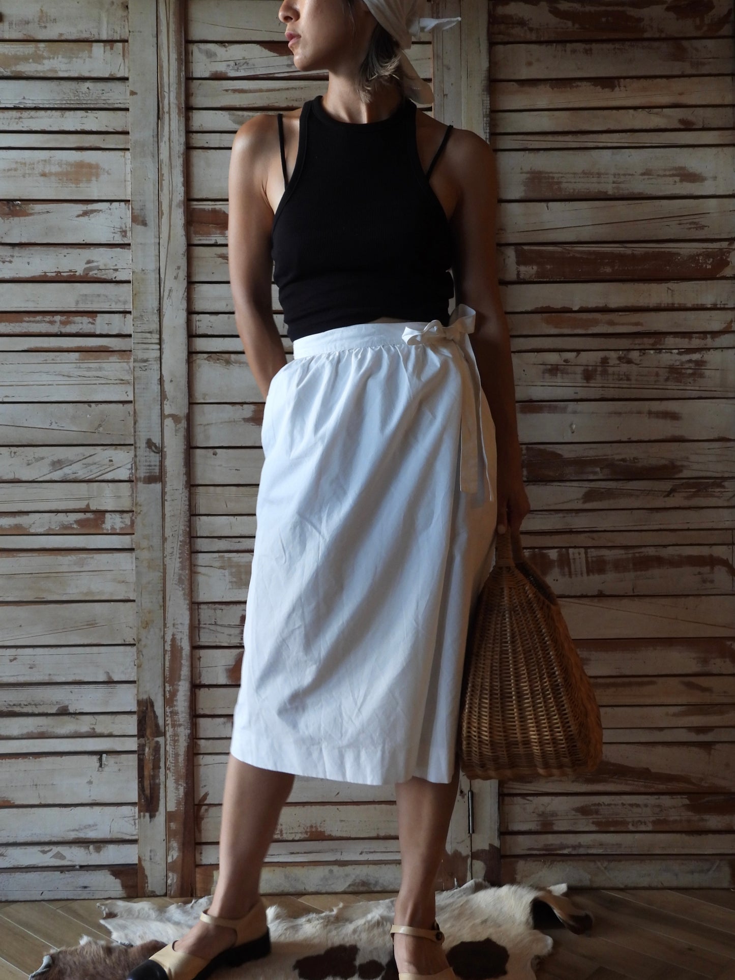 CELINE Apron Skirt/WHITE