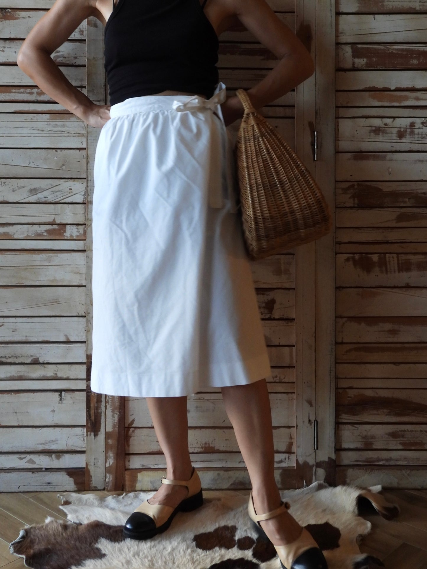 CELINE Apron Skirt/WHITE