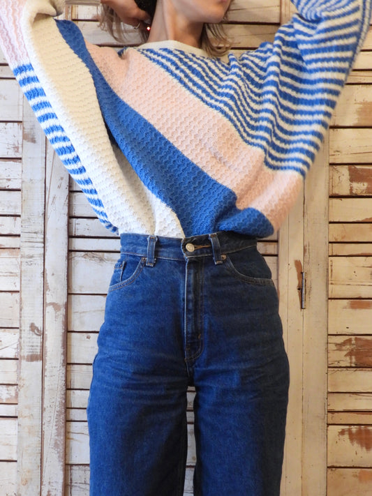 Dolman sleeve knit/BLUE×PINK