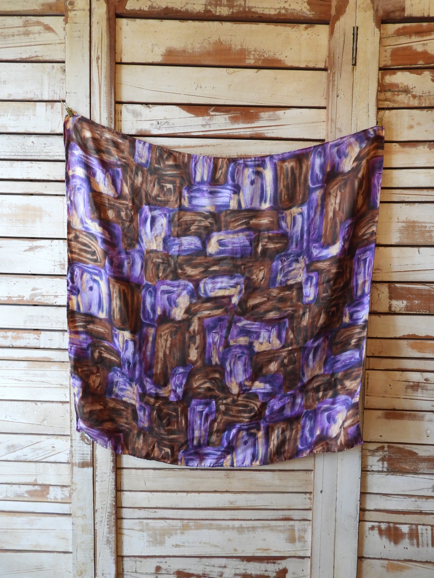Vintage silk scarf/BROWN×PURPLE