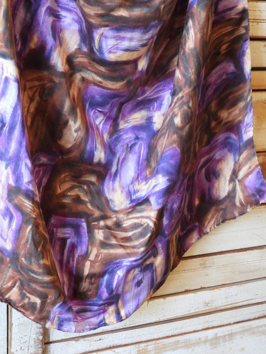 Vintage silk scarf/BROWN×PURPLE