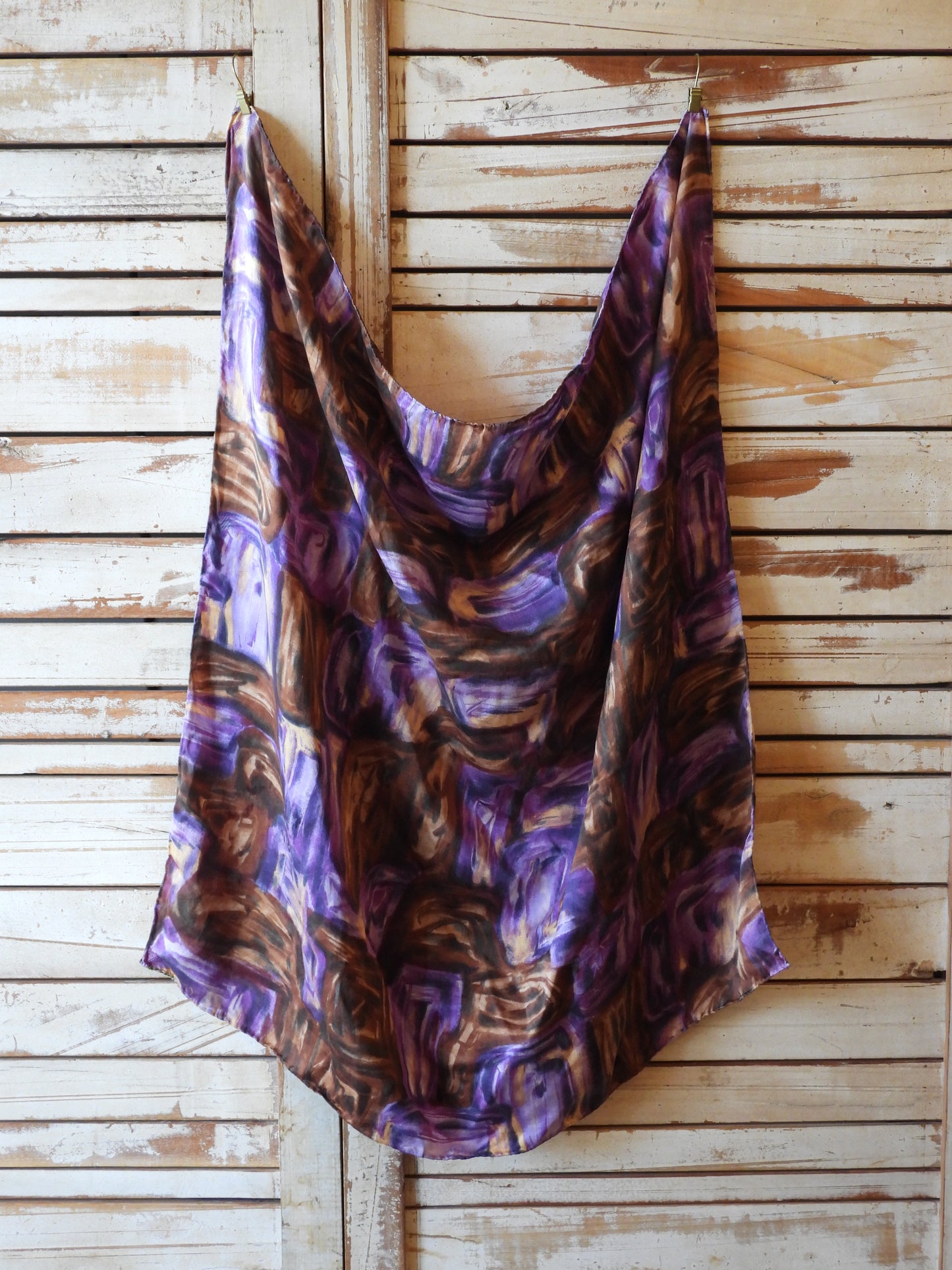Vintage silk scarf/BROWN×PURPLE