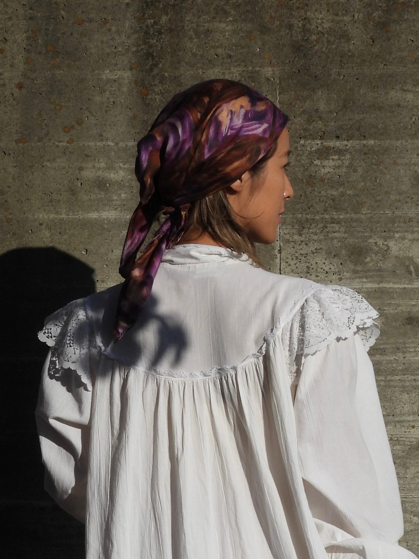 Vintage silk scarf/BROWN×PURPLE