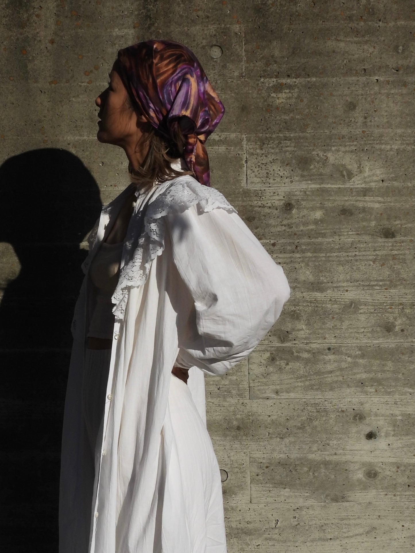 Vintage silk scarf/BROWN×PURPLE