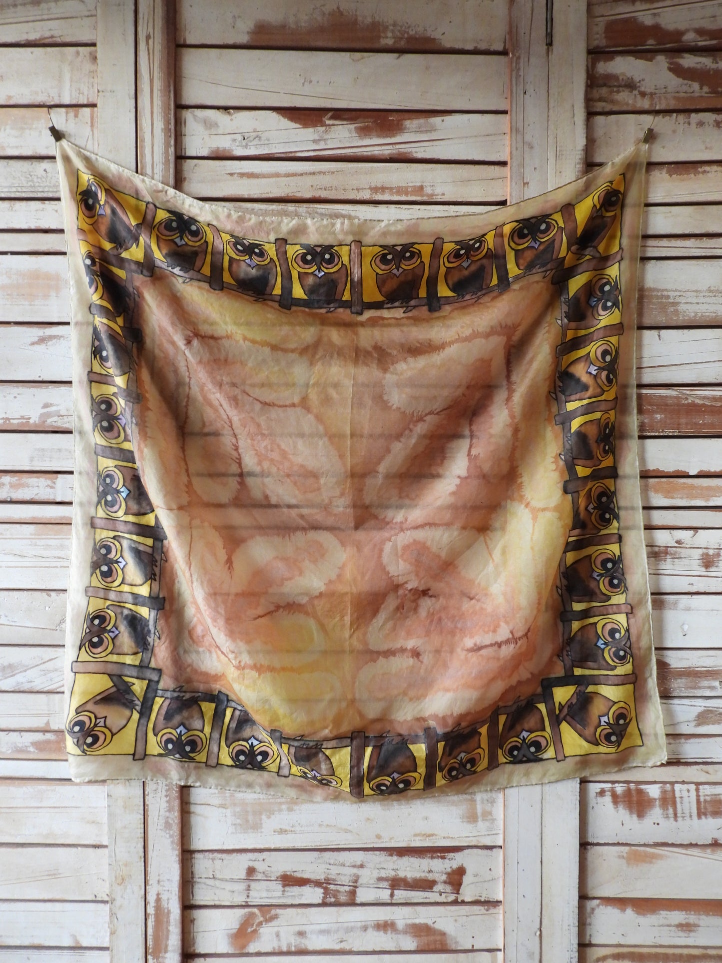 Vintage owl hand paint silk scarf/OWL