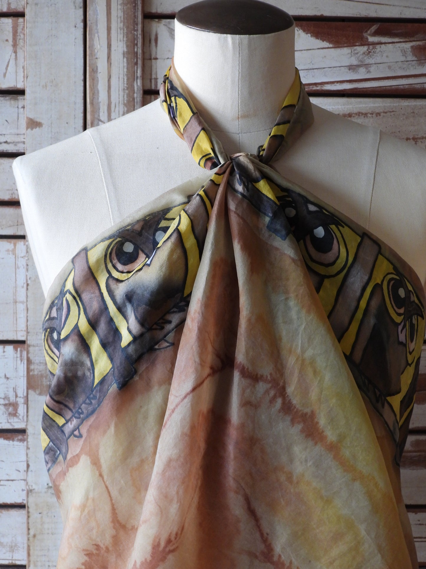 Vintage owl hand paint silk scarf/OWL