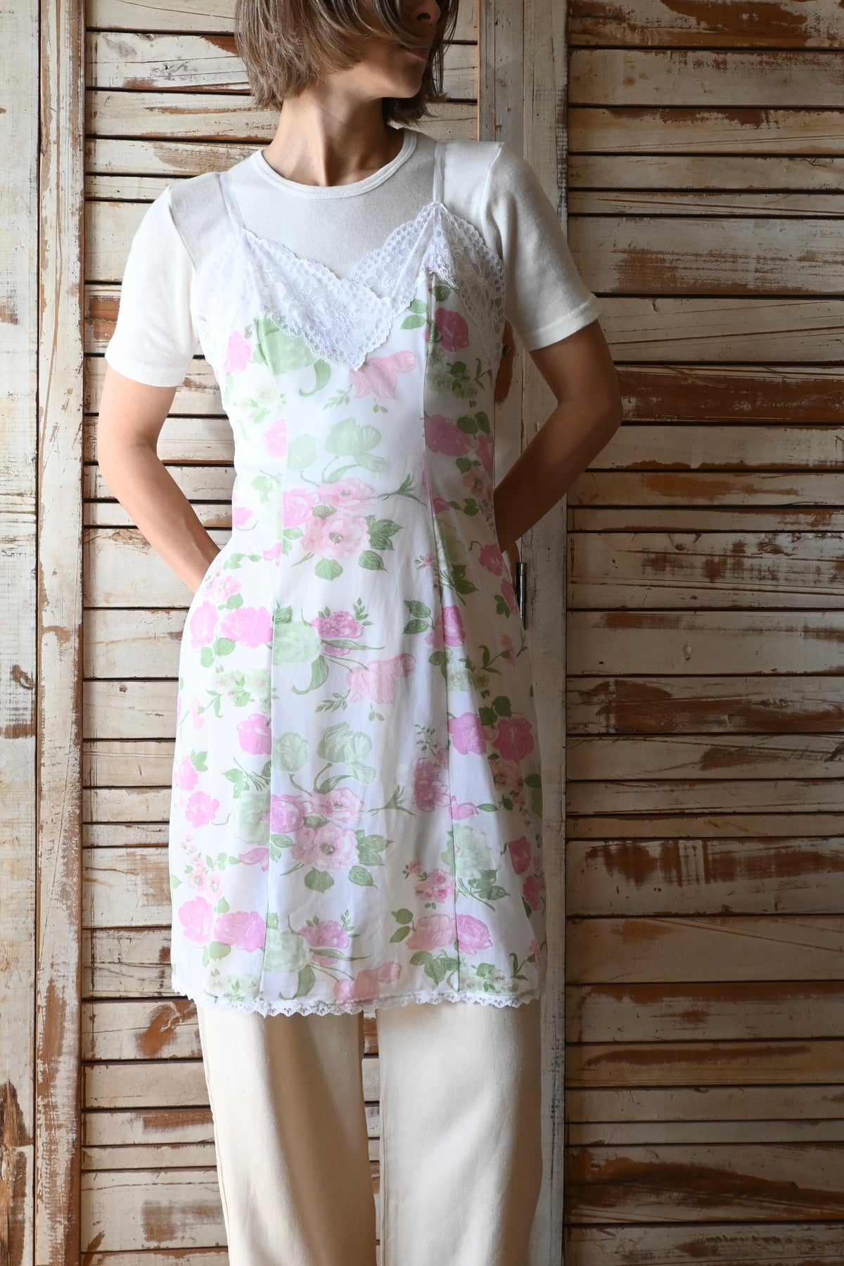 60's-70's Flower slip dress