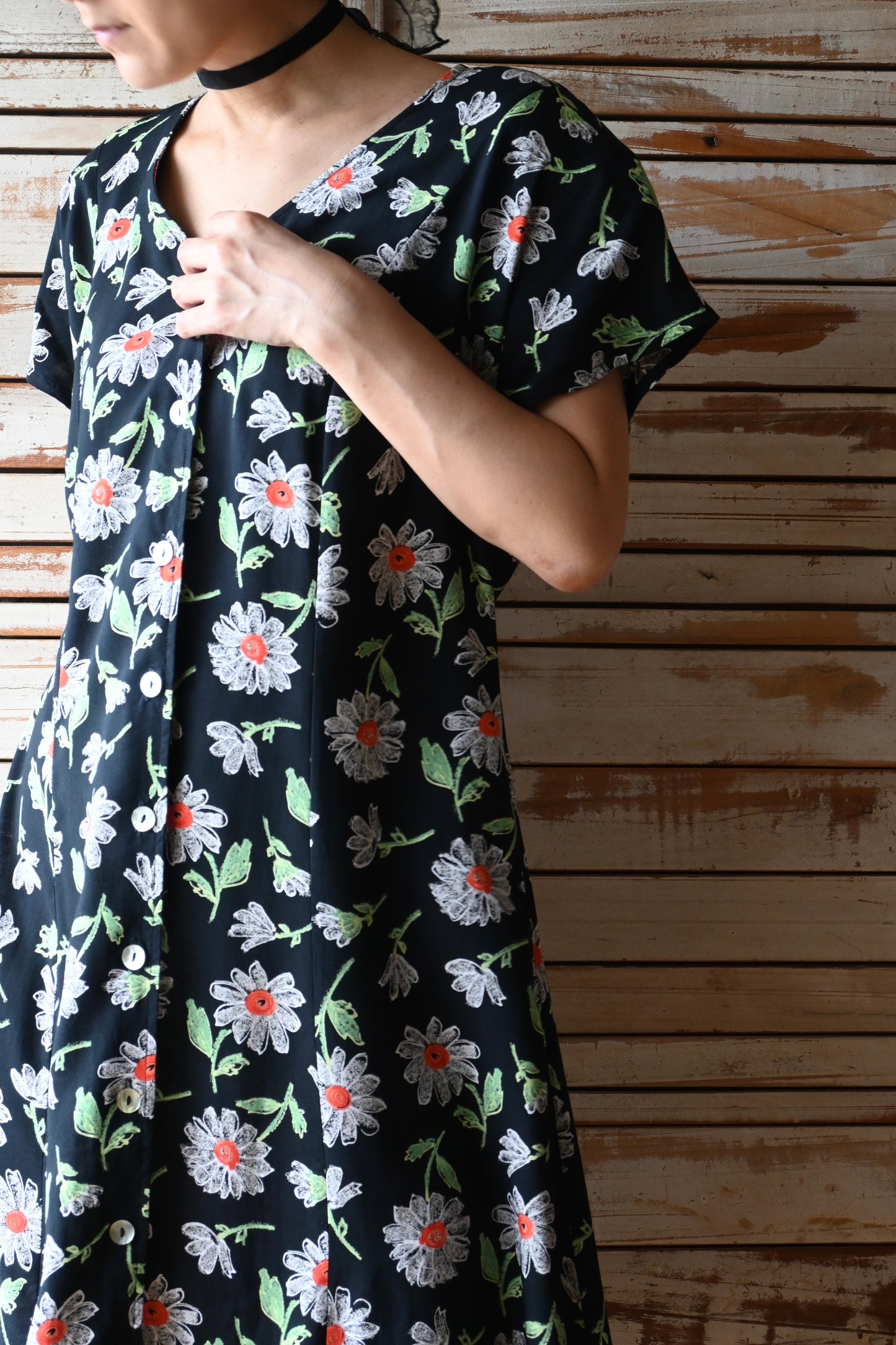 80's-90's Flower dress/BLACK