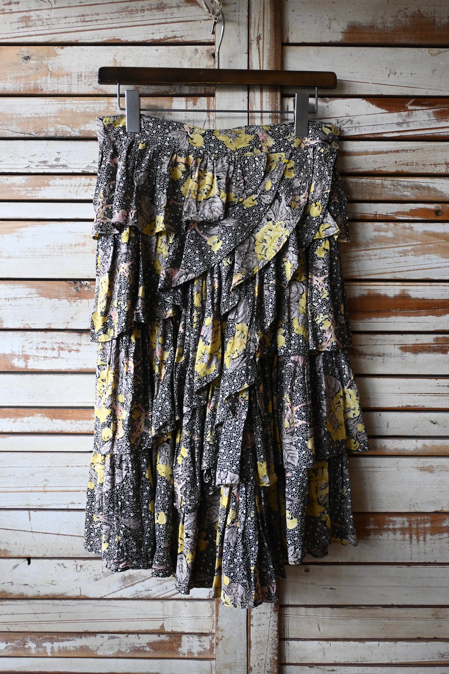 80's Flower tiered skirt/BLACK