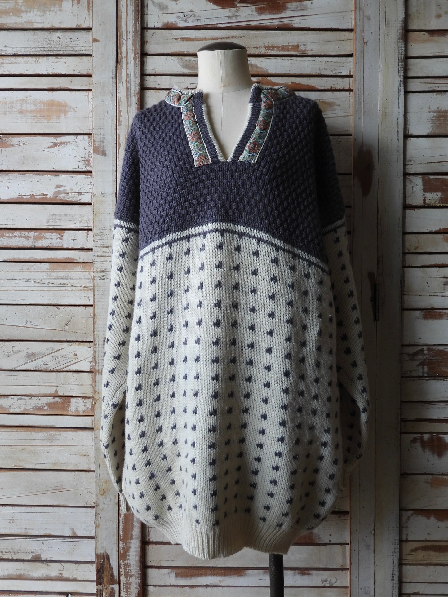 Tyrolean big sweater/IVORY×GREY