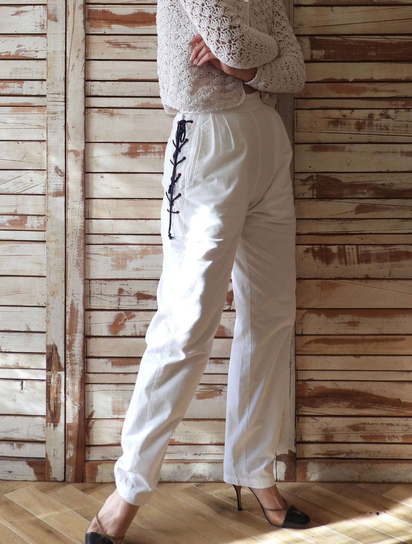 Lace up pants/WHITE