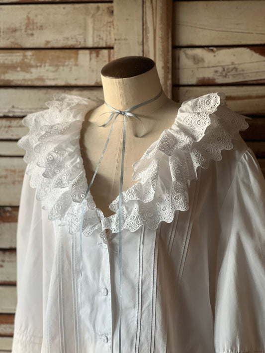 EURO Vintage cutwork cotton blouse/WHITE