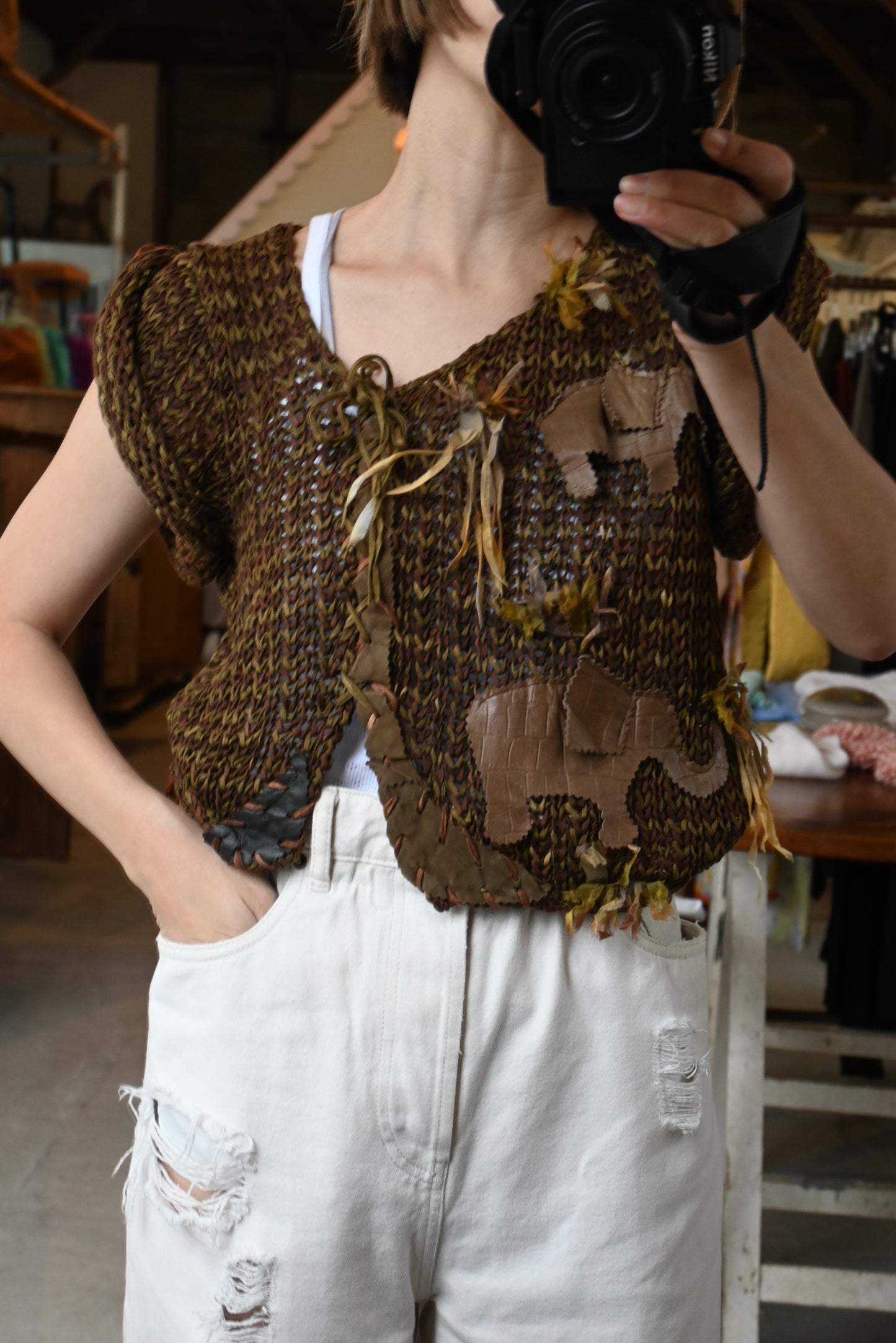 Elephant design hand knit/BROWN