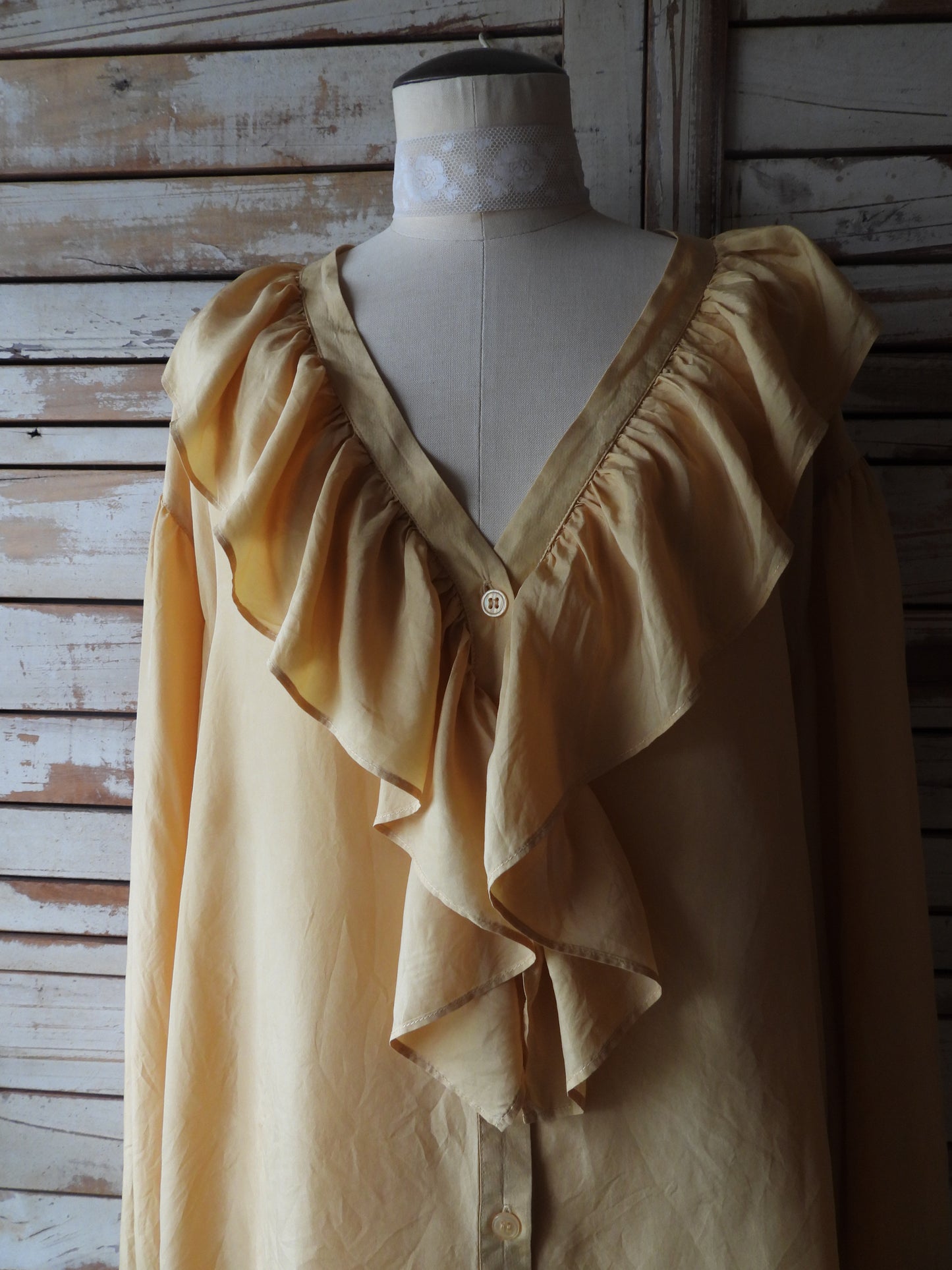 L/S Frill silk blouse/YELLOW BEIGE