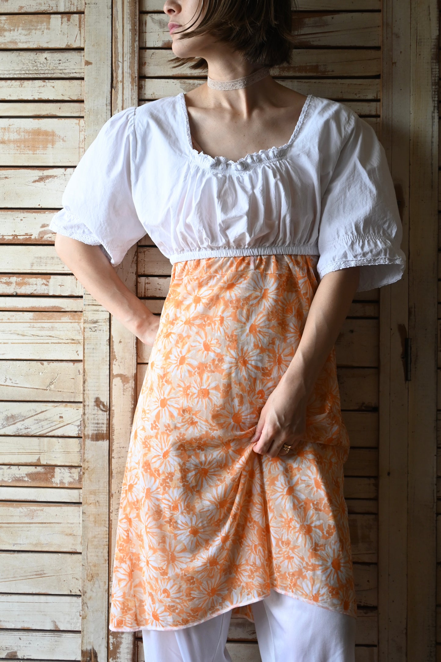 EURO Cropped cotton blouse/WHITE