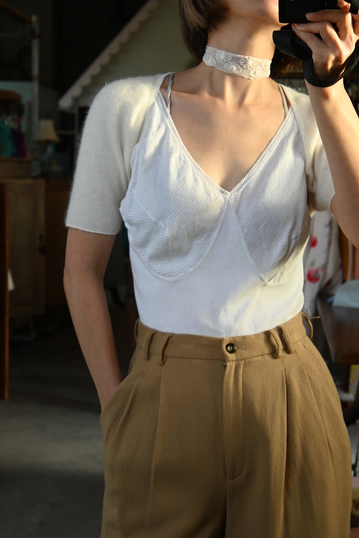 EURO Cotton lace camisole/WHITE