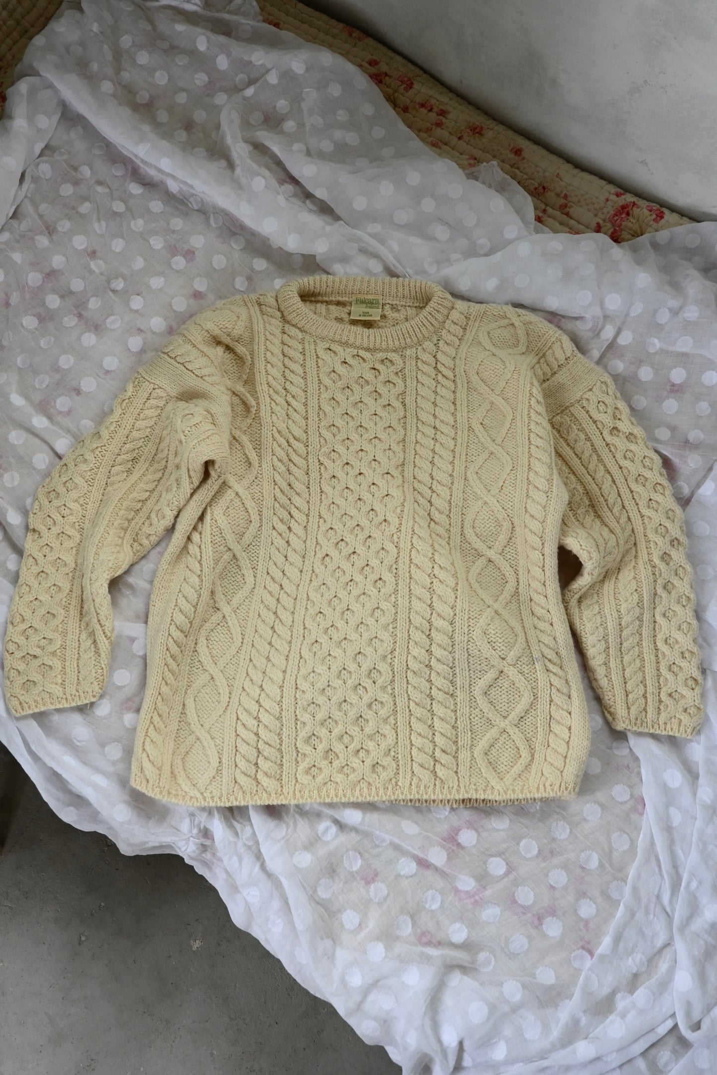 Aran knit sweater/IVORY