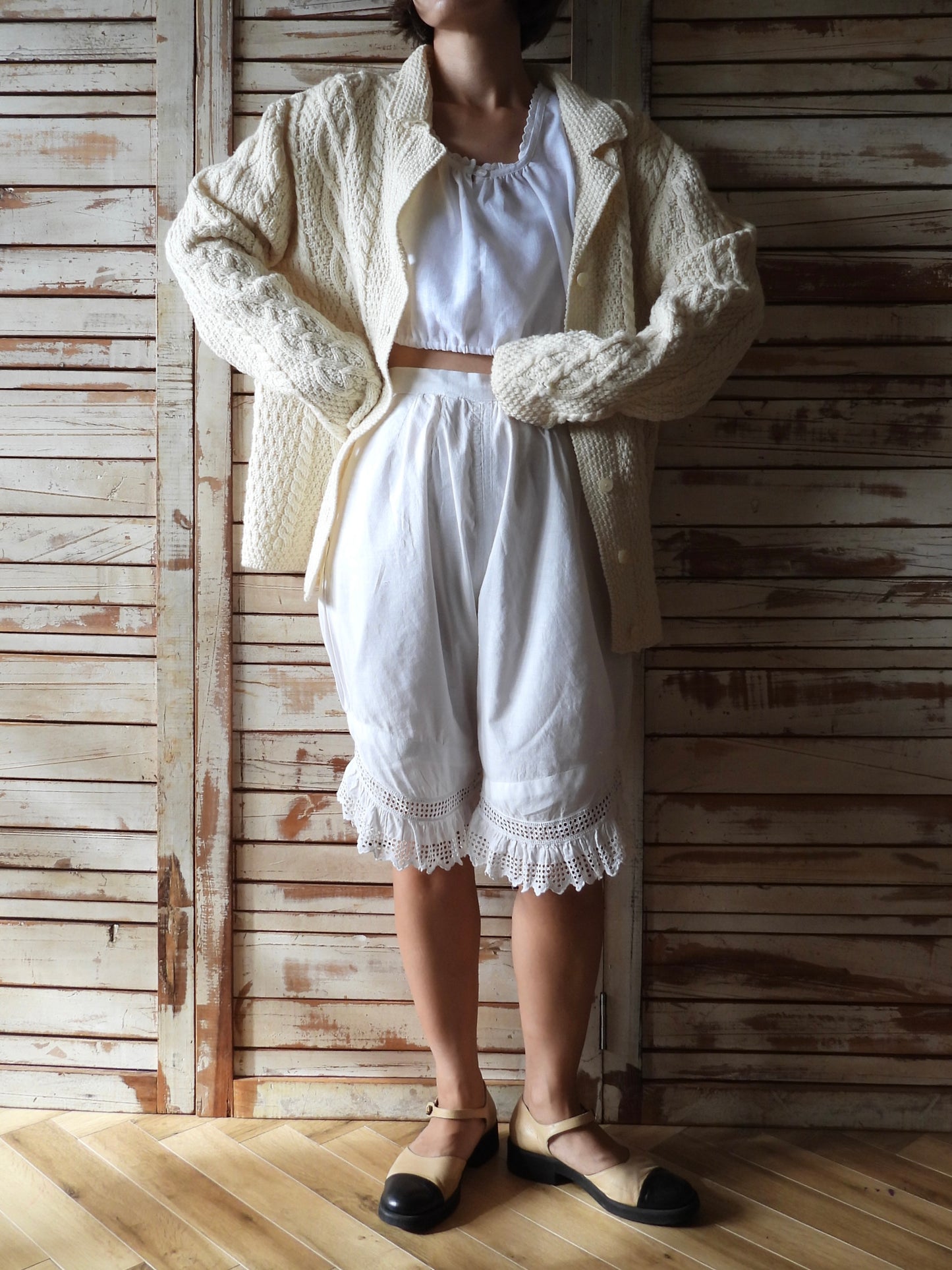 '80s Aran knit cardigan/IVORY/PAUL JAMES