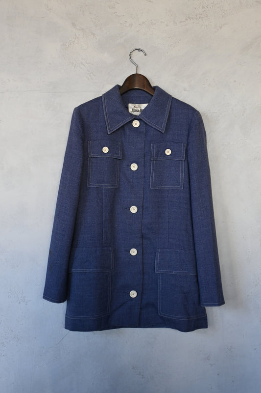 70's "Neiman Marcus" Linen jacket/BLUE