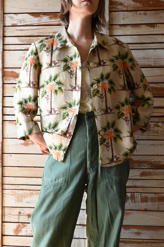Monkey pattern silk jacket/BEIGE