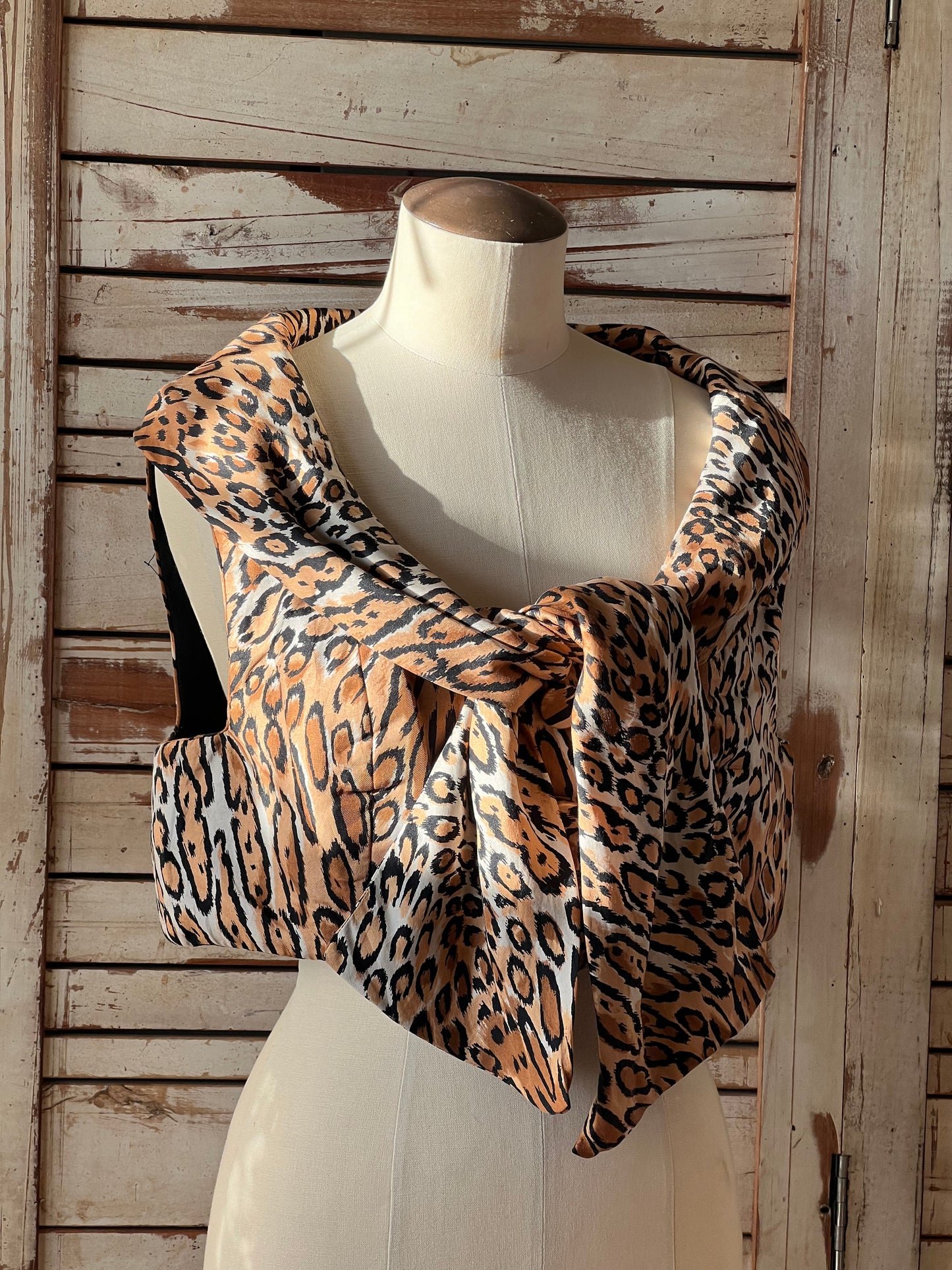 Vintage short silk top/LEOPARD