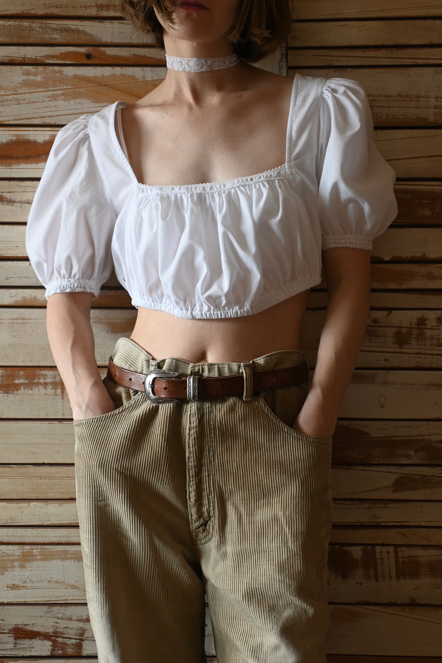 EURO Cropped cotton blouse/WHITE