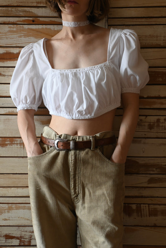 EURO Cropped cotton blouse/WHITE
