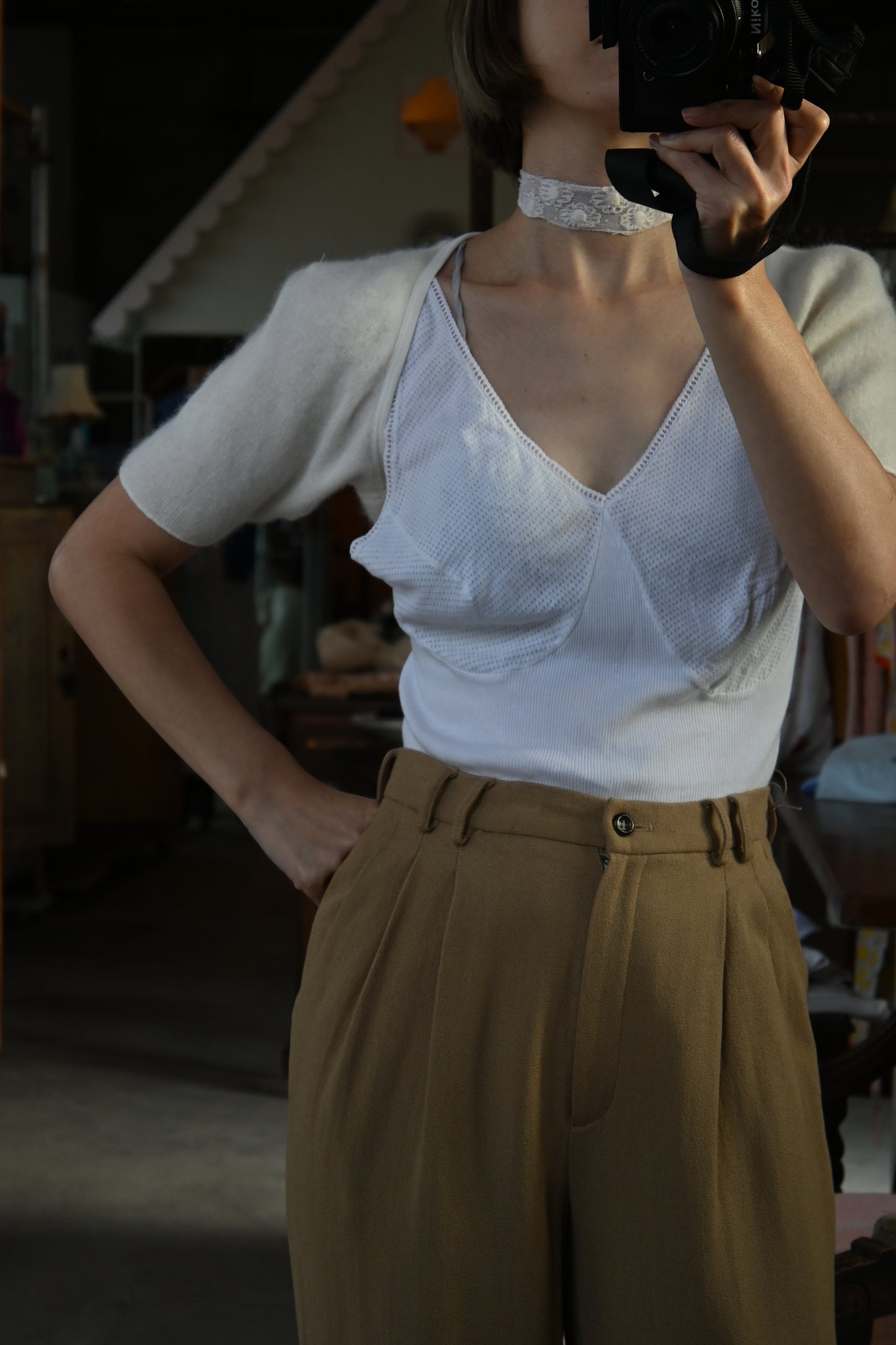 Angora knit bolero/IVORY