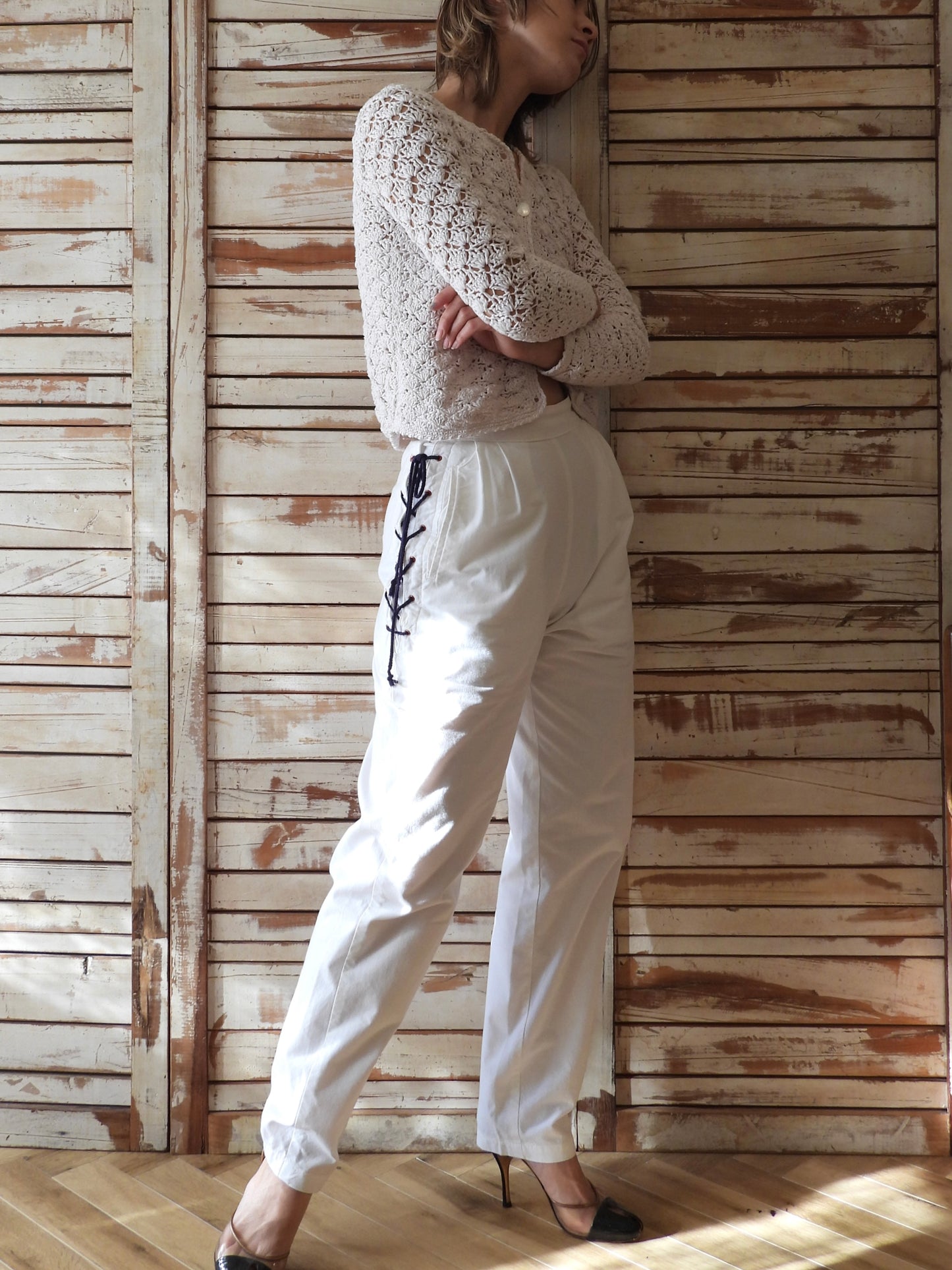 Lace up pants/WHITE