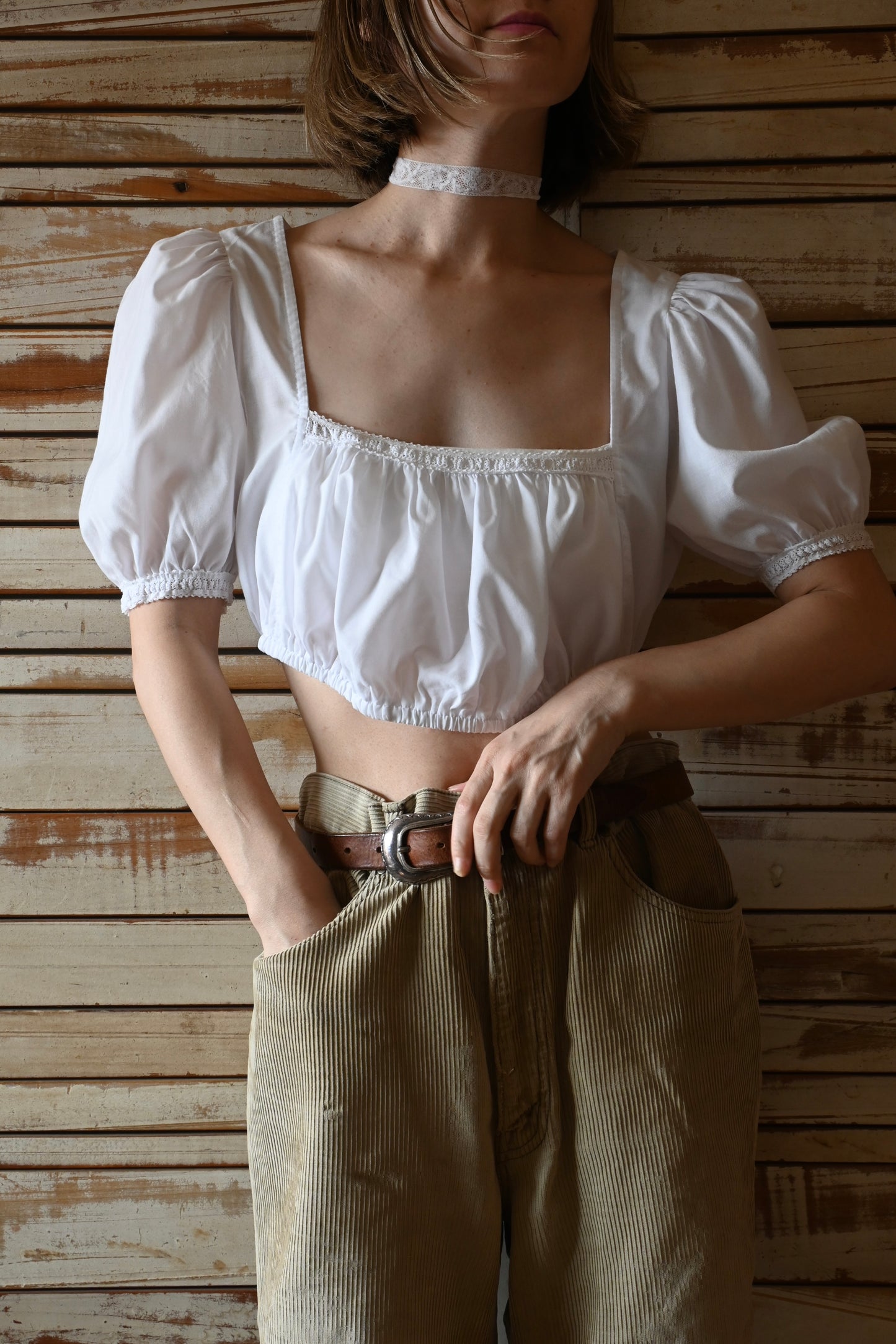 EURO Cropped cotton blouse/WHITE