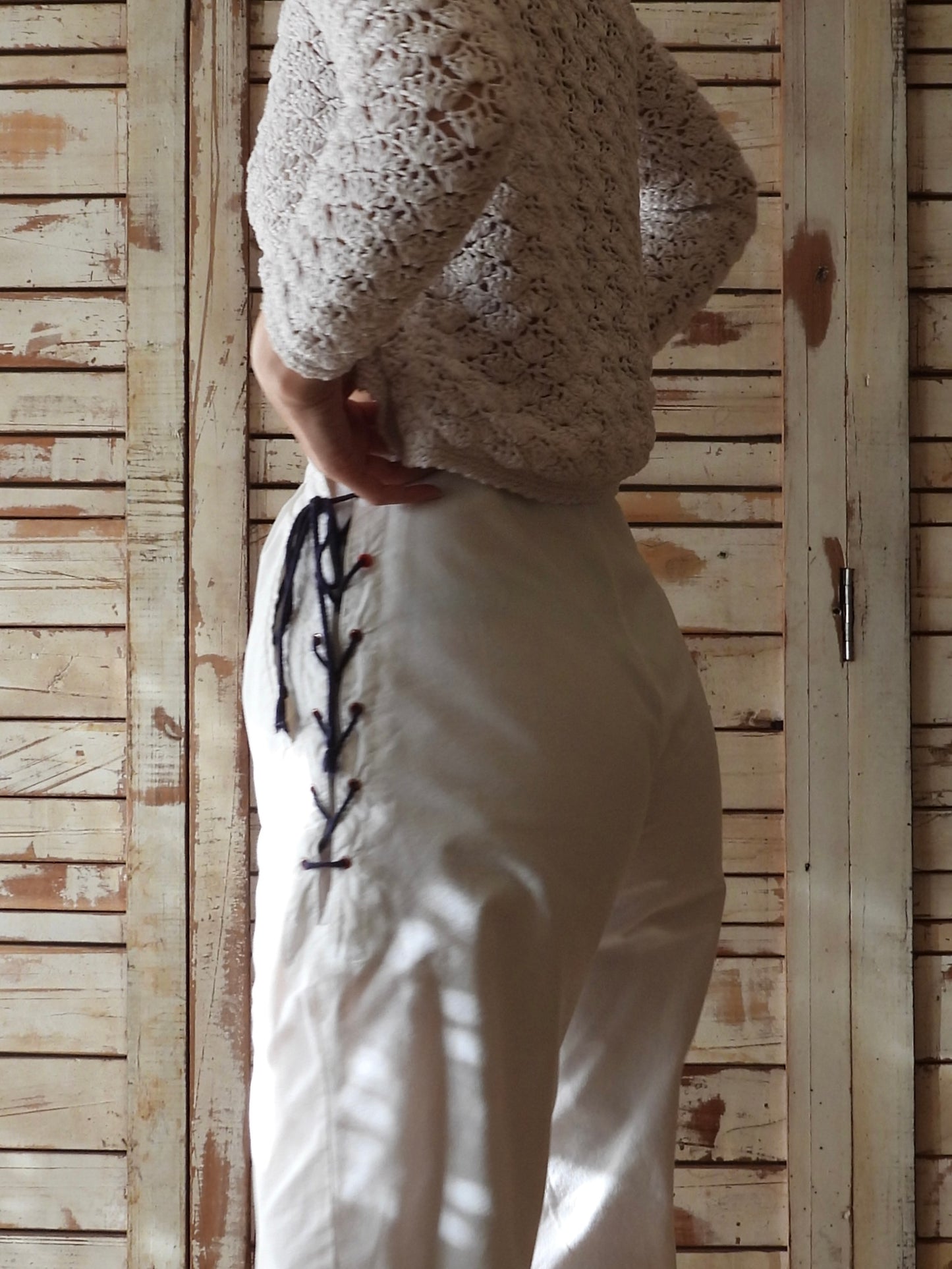 Lace up pants/WHITE