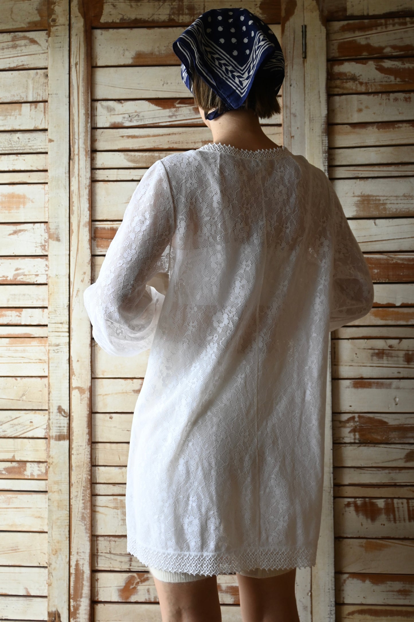 "HANRO" L/S Lace mini dress/WHITE