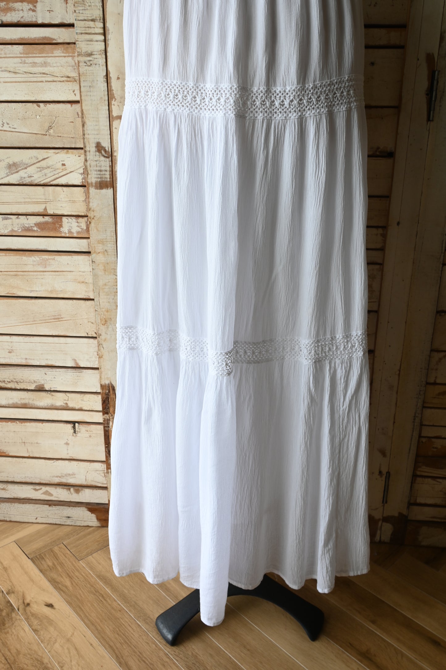 Cotton lace long skirt/WHITE