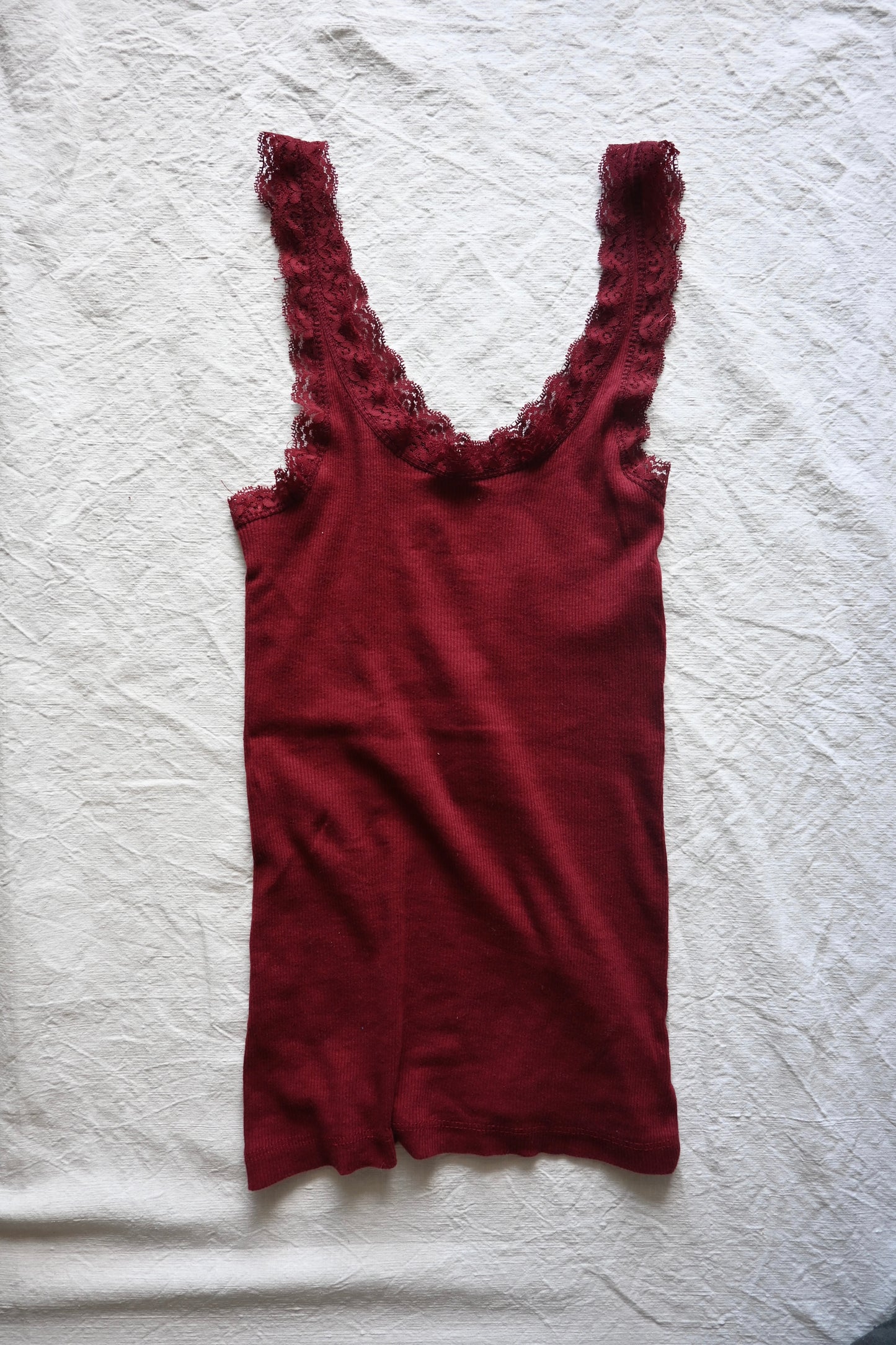 Cotton rib lace tank top/BORDEAUX