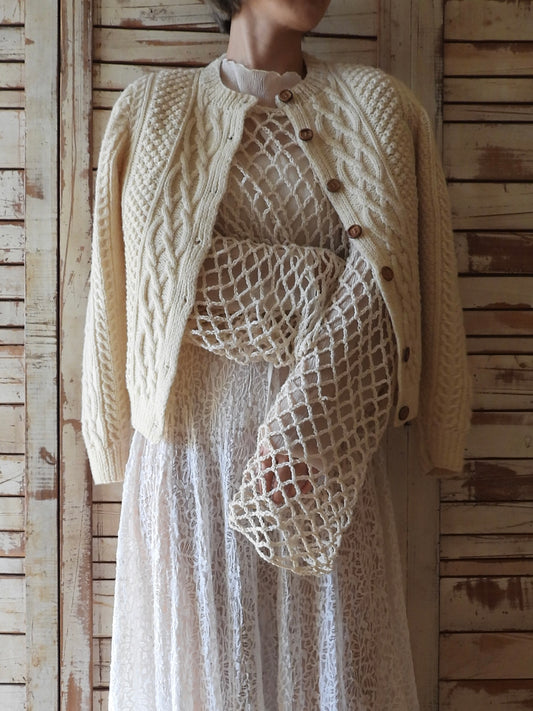 Aran knit cardigan/IVORY