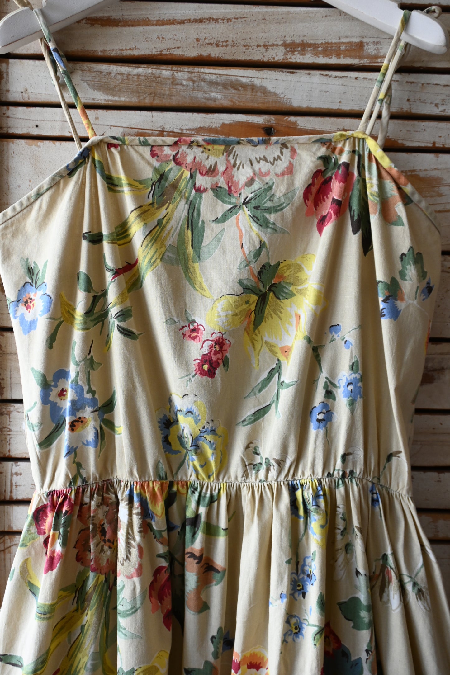 70's Flower pattern dress/BEIGE