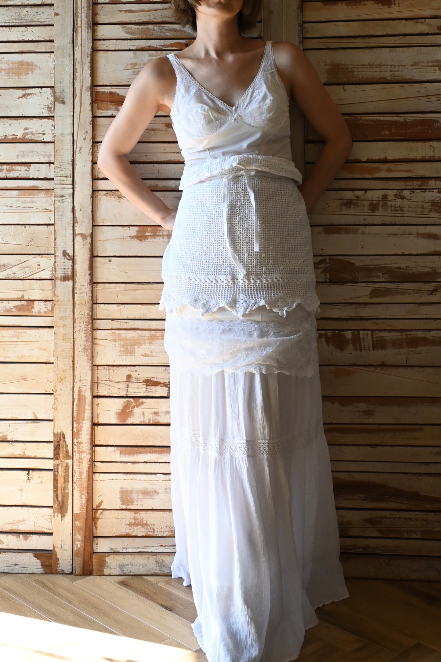Lace slip dress/WHITE