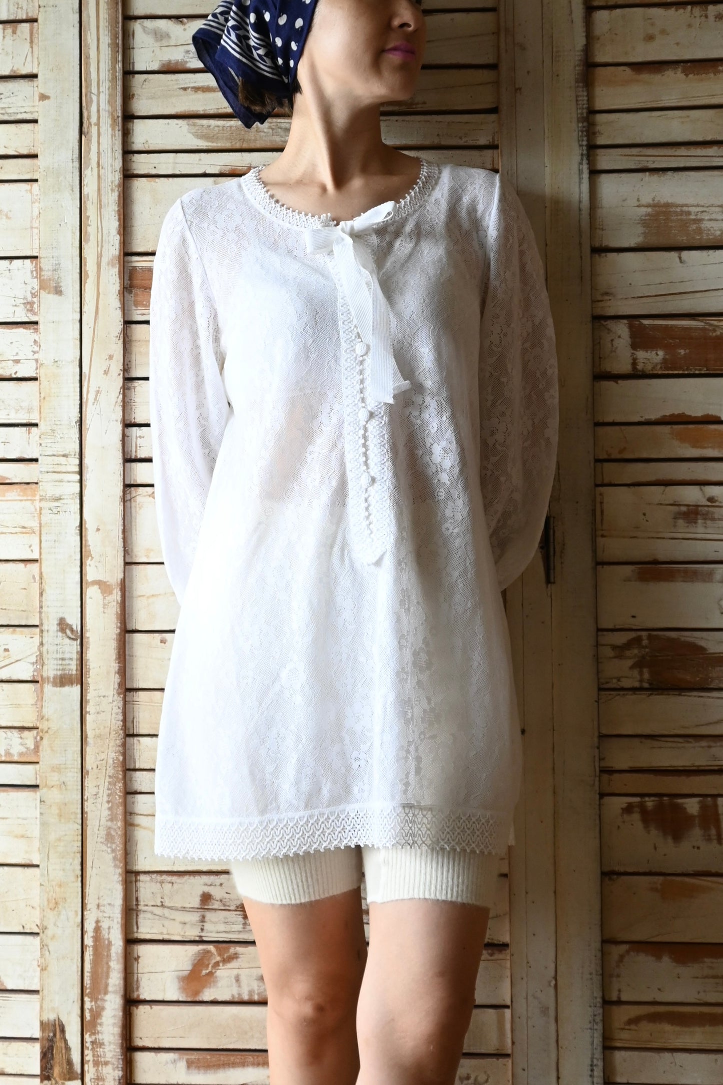 "HANRO" L/S Lace mini dress/WHITE