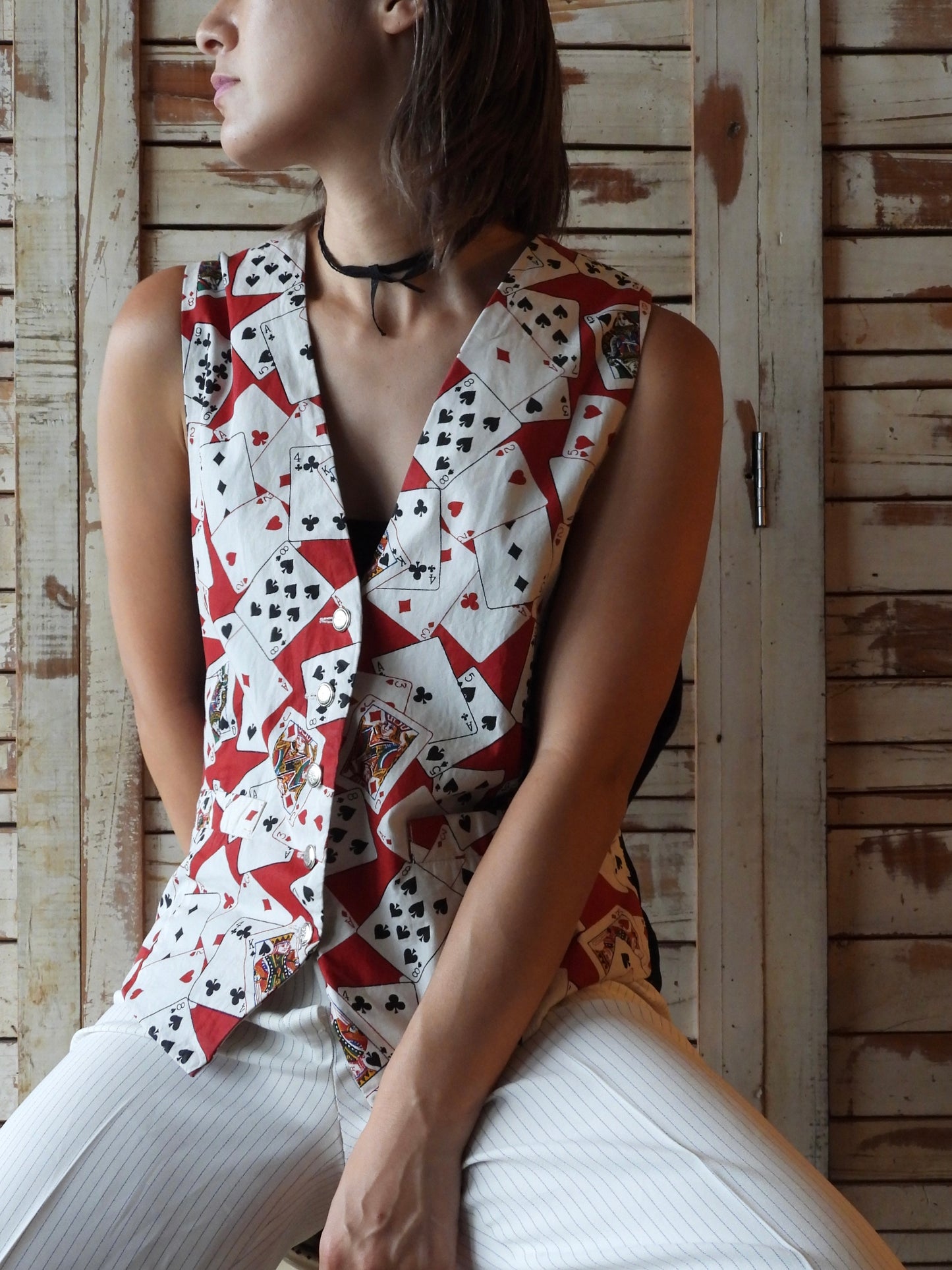 Cards pattern vest/RED