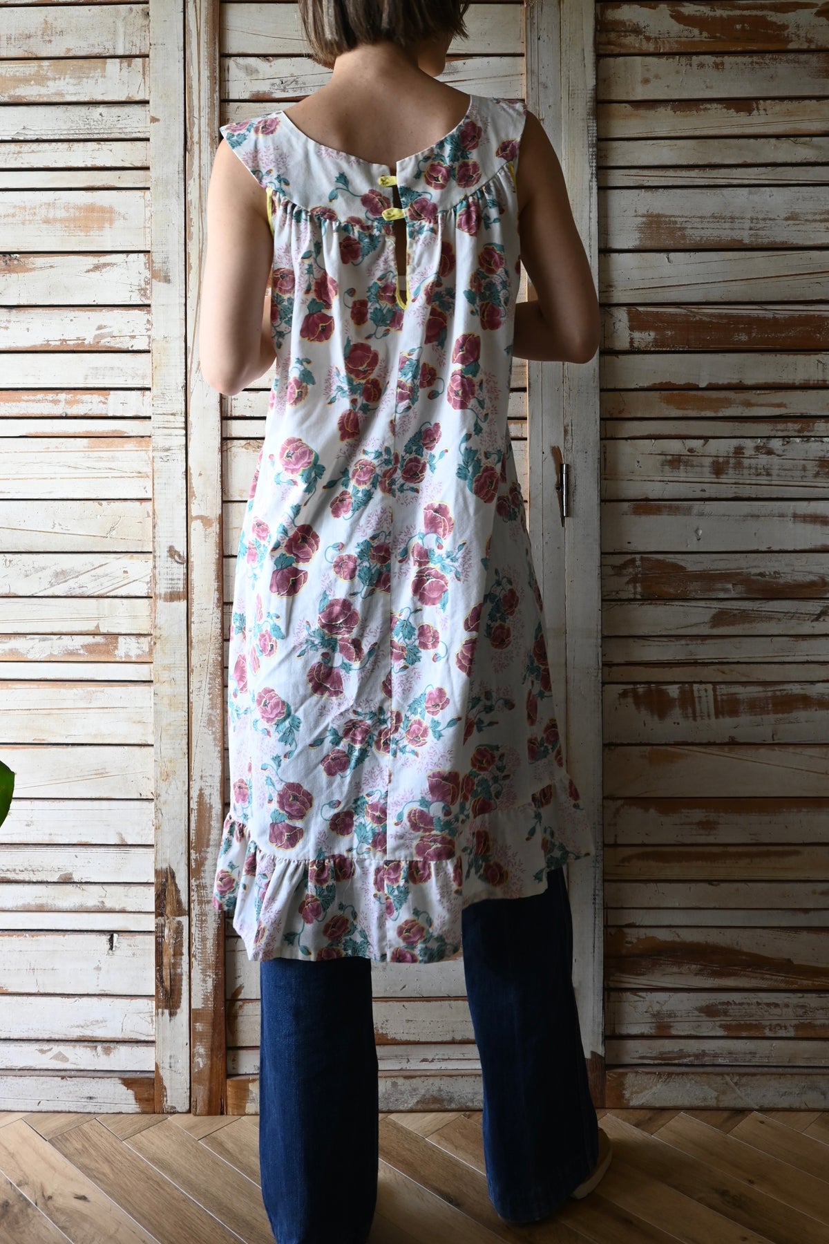 70's Flower pattern dress/IVORY