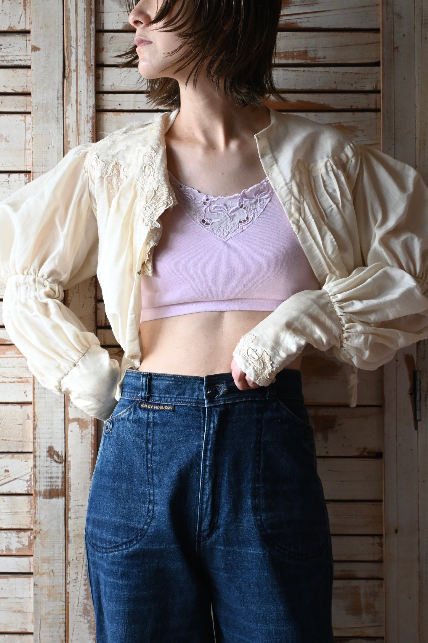 EURO  Cropped lace top/PINK