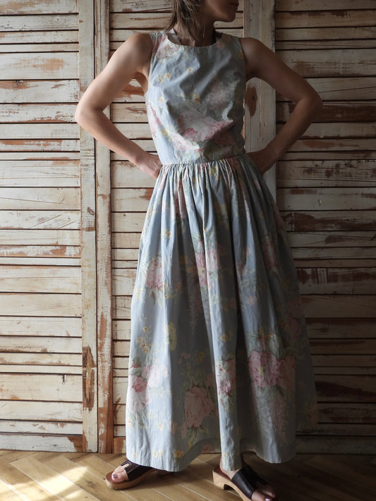 80's-90's"BANANA REPUBLIC" Flower dress/ICEBLUE