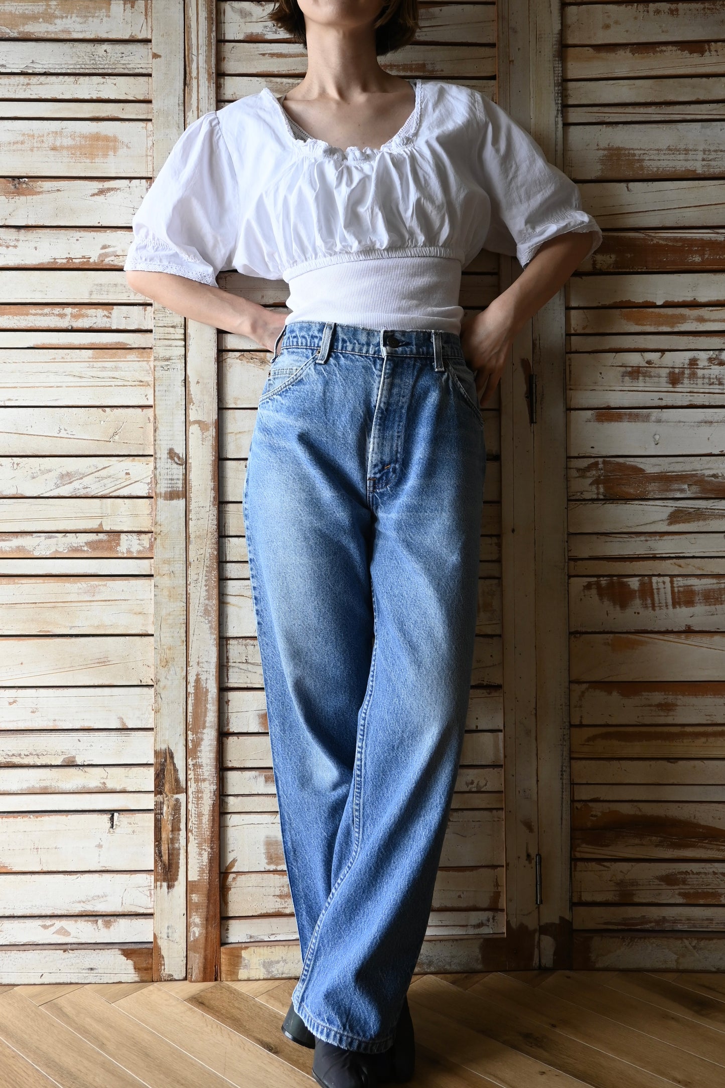 EURO Cropped cotton blouse/WHITE