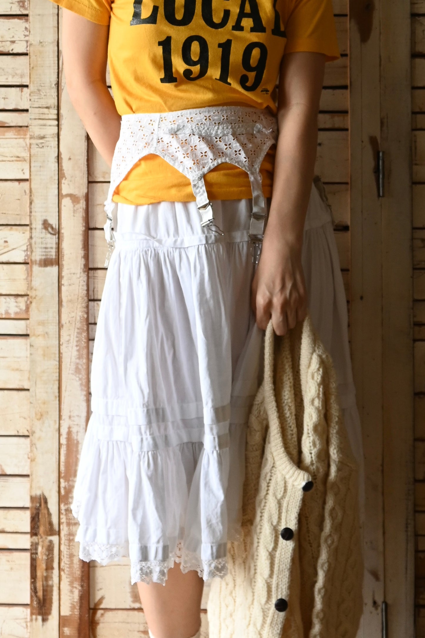 Cotton lace skirt/WHITE