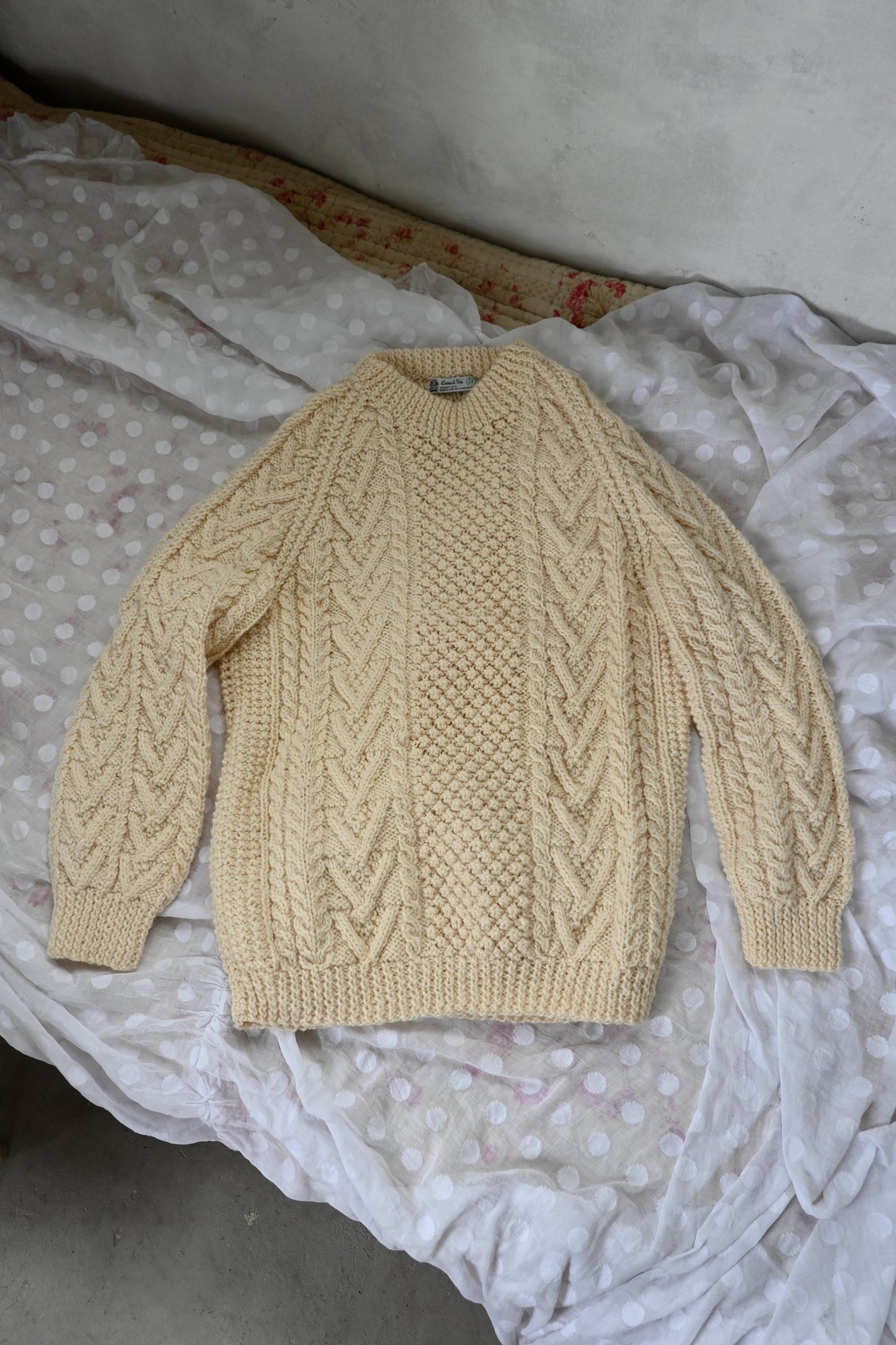 Aran knit sweater/IVORY