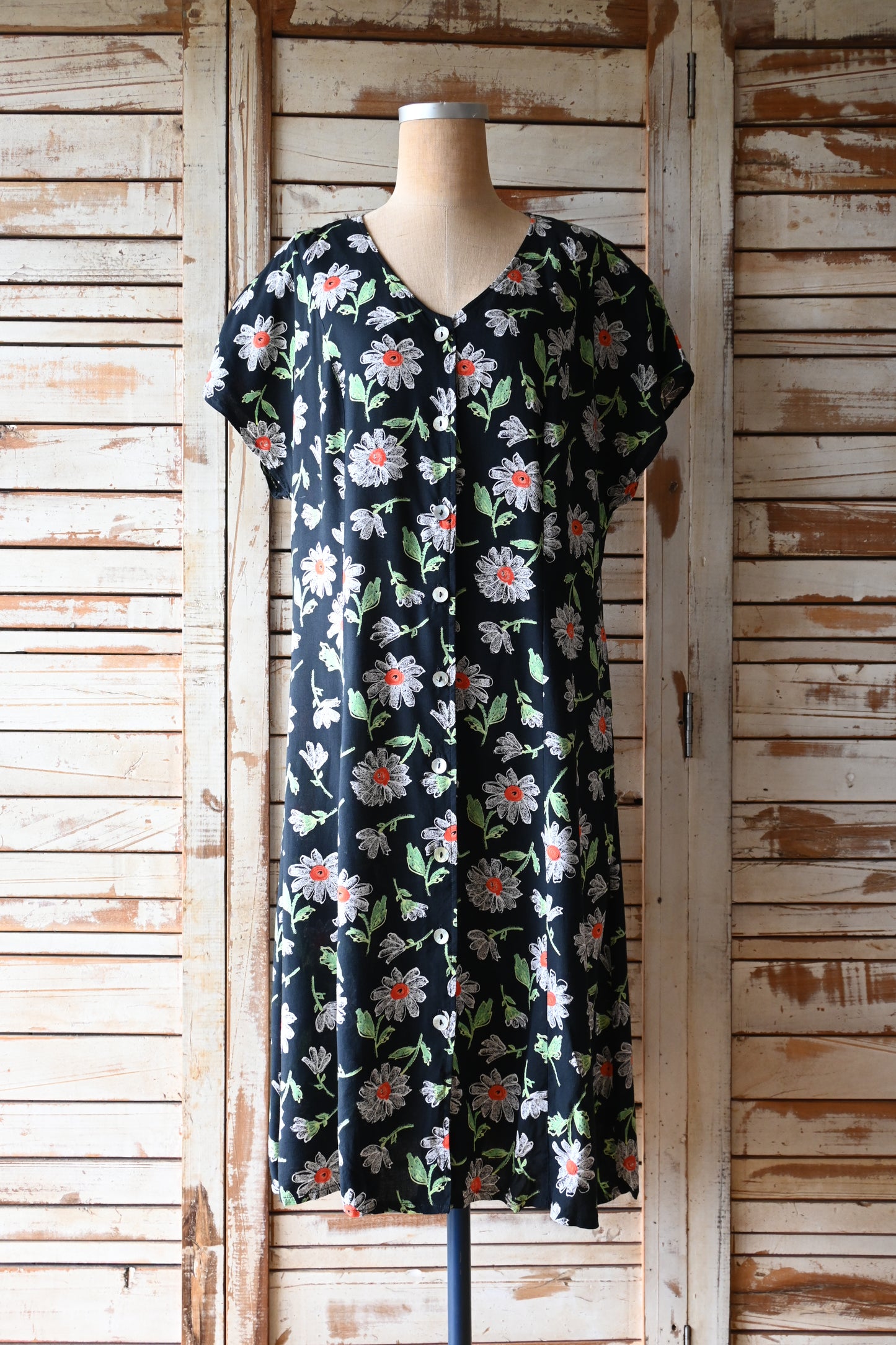 80's-90's Flower dress/BLACK