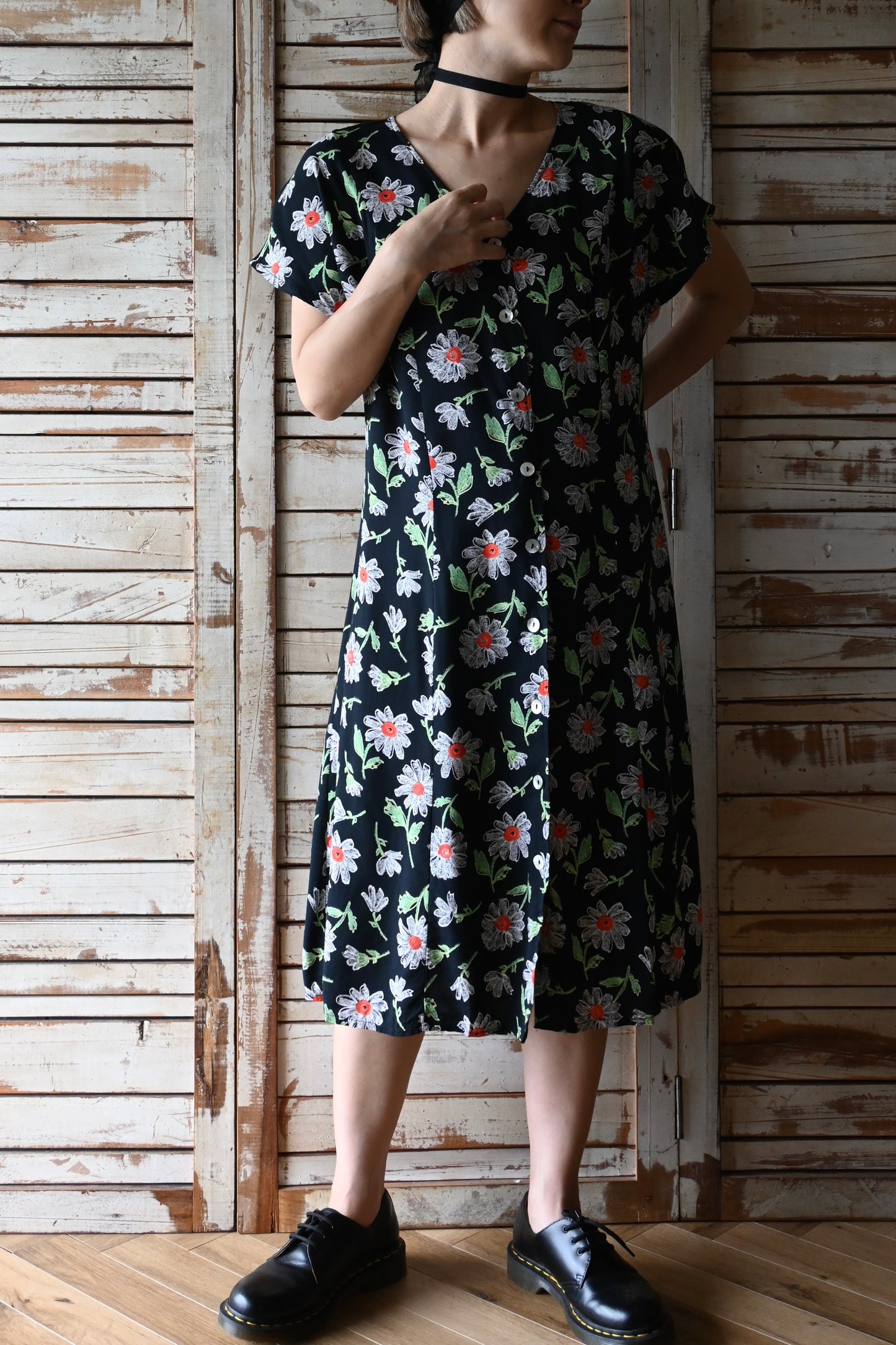 80's-90's Flower dress/BLACK