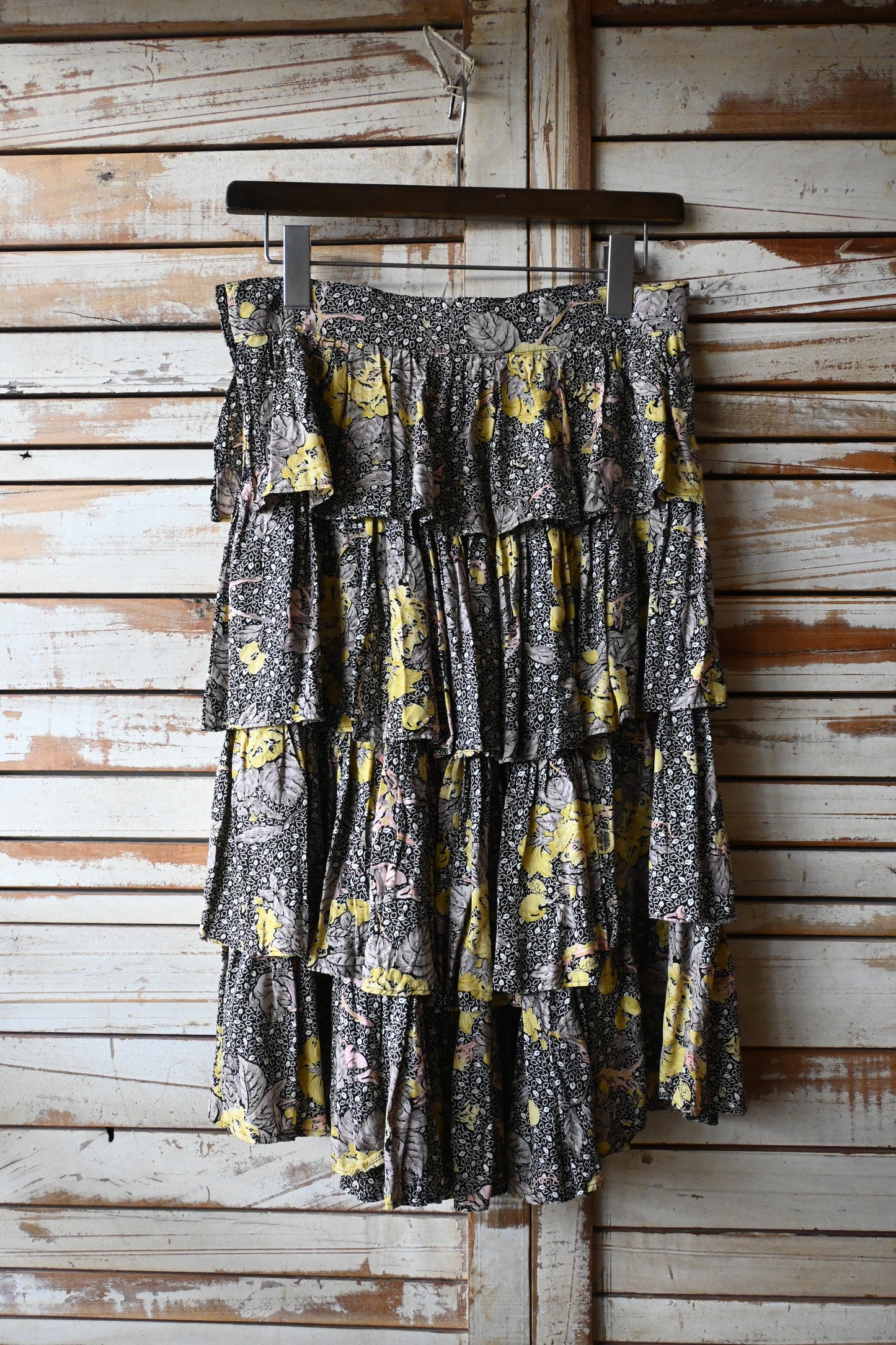 80's Flower tiered skirt/BLACK